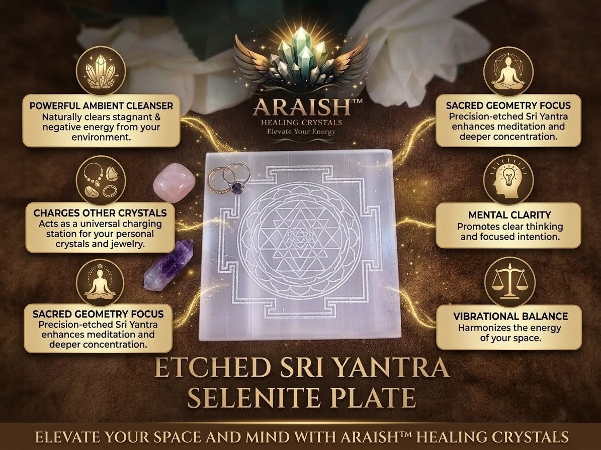 Etched Sri Yantra Selenite Plate{With Certificate}
