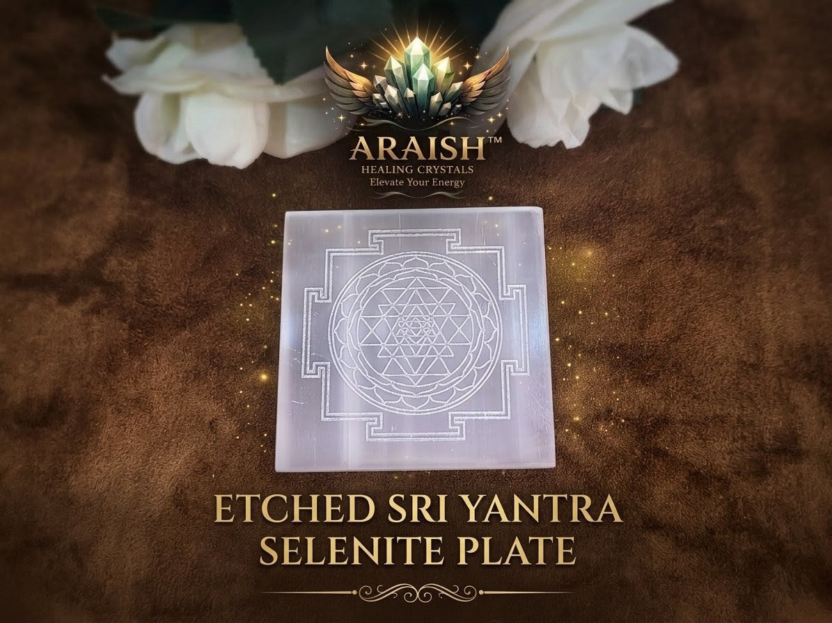 Etched Sri Yantra Selenite Plate{With Certificate}