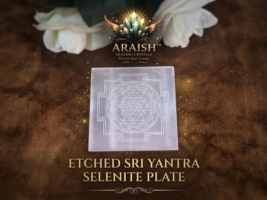 Etched Sri Yantra Selenite Plate{With Certificate}