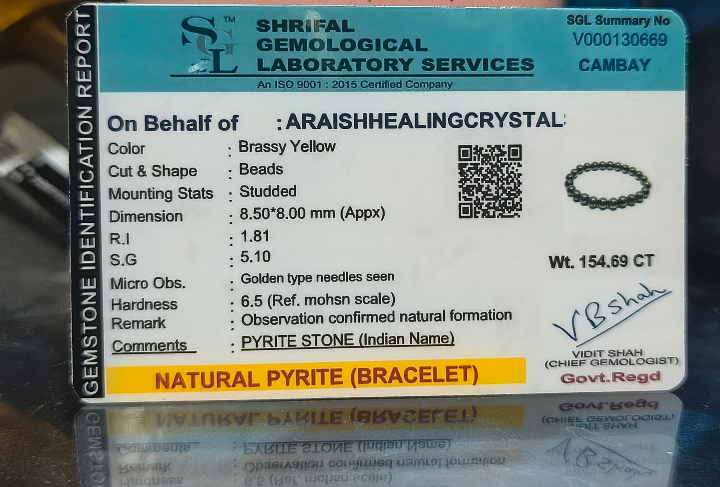 Pyrite Bracelet - The Magnet for Success. {With Original certificate}