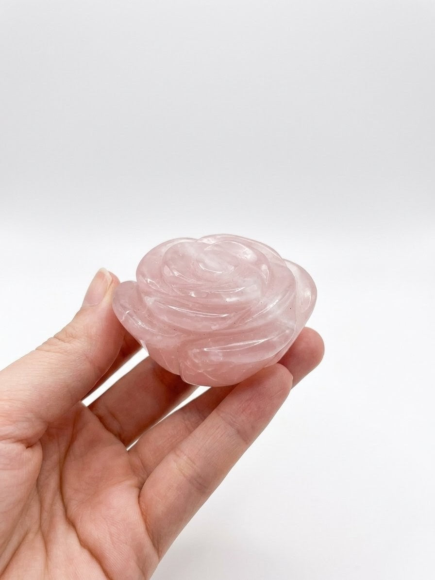 Rose Quartz Hand-Carved Eternal Rose (Apx 86 grams)