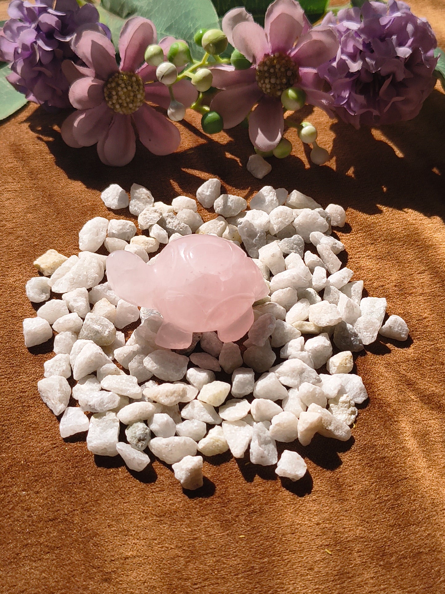 Original Rose Quartz Hand-Carved Turtle