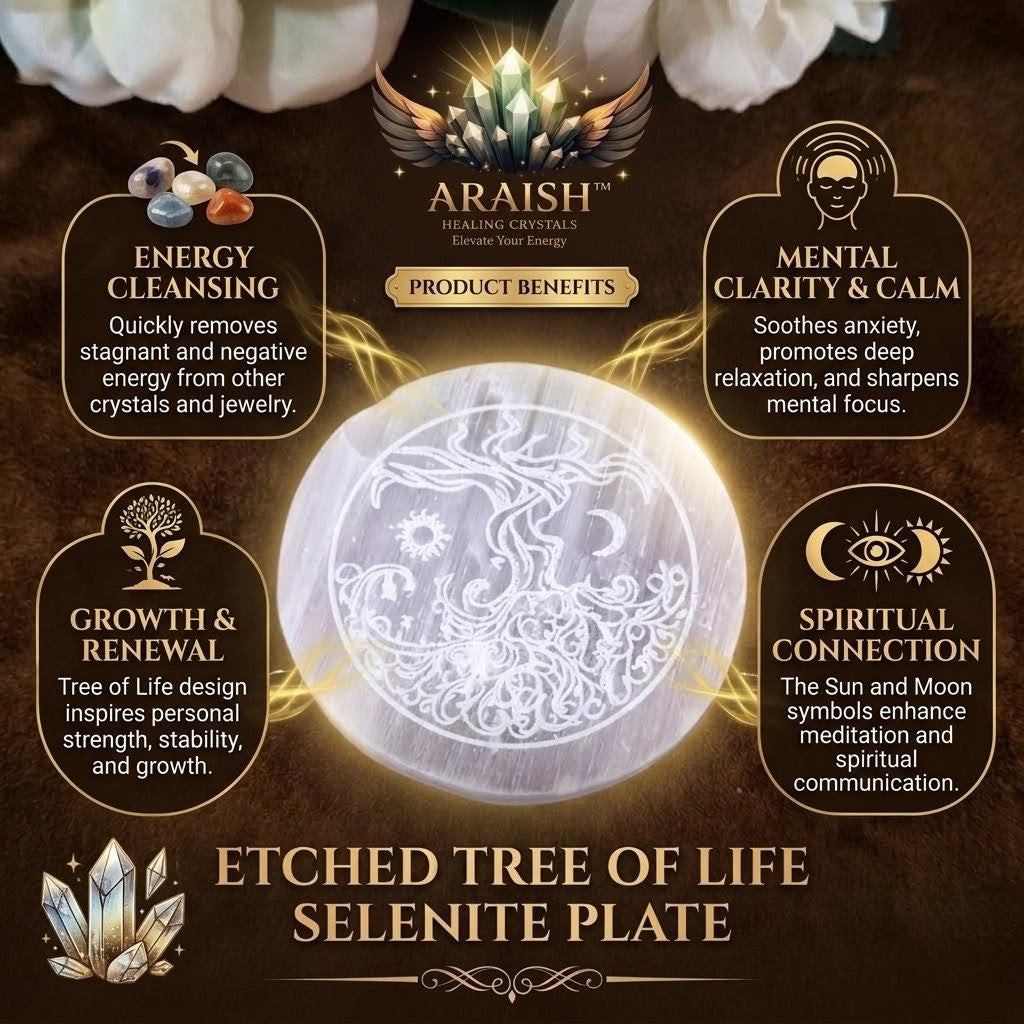 The Etched Tree of Life Selenite Plate {With Certificate}