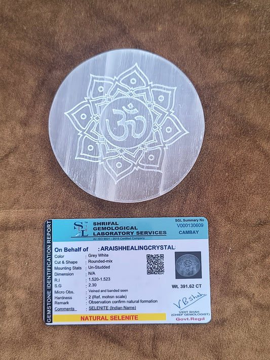 Selenite Om Charging Plate {With Certificate}